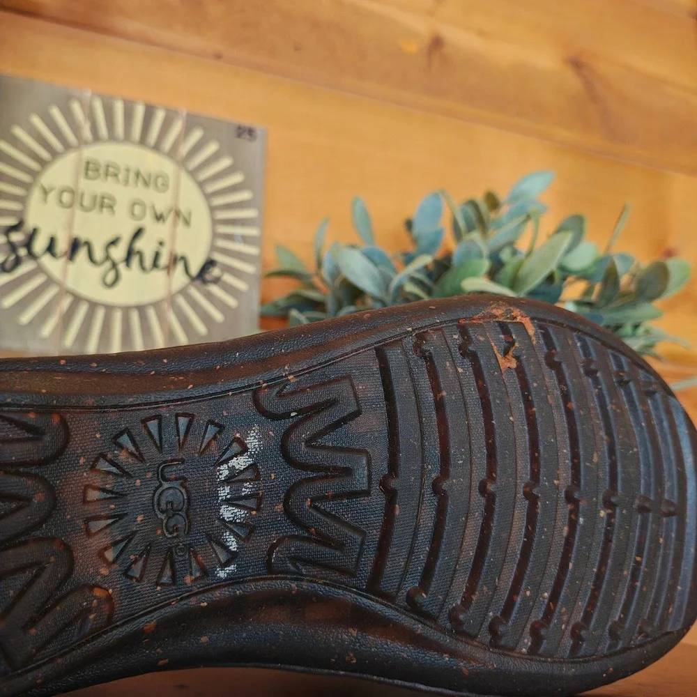 UGG Kamiko Tan Leather Thong Toe Post Wedge Heel Slide On Sandals F60014A Size 5